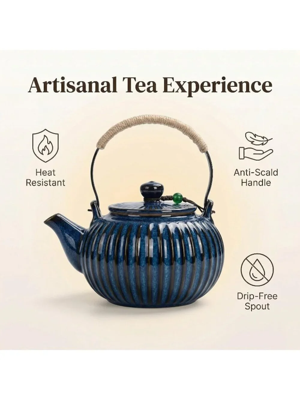 Japanese Ceramic Kitchen Tea Pot 25oz 750ml Royal Blue Stainless Steel Infuser